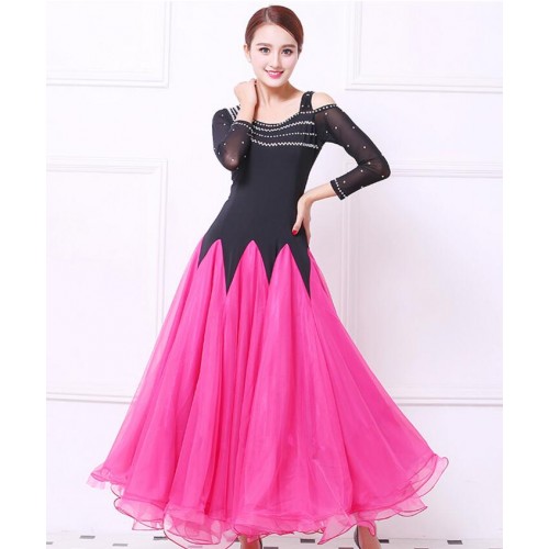 Custom size stones Ballroom Competition Dance Dress Women Tango Flamenco Dancing Costume Black red hot pink Waltz Ballroom Dresses